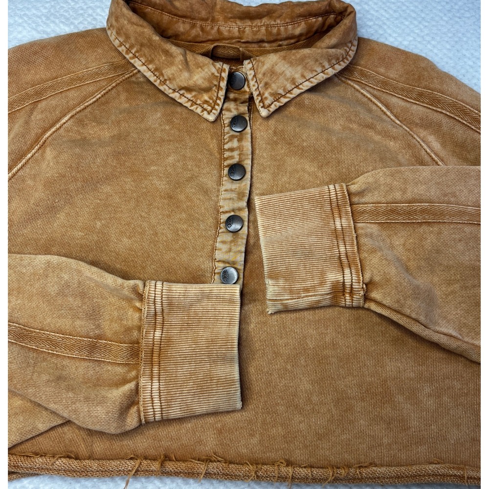 Free People Movement Cropped Pullover Sweatshirt Washed Amber Collared Size M - Picture 2 of 8
